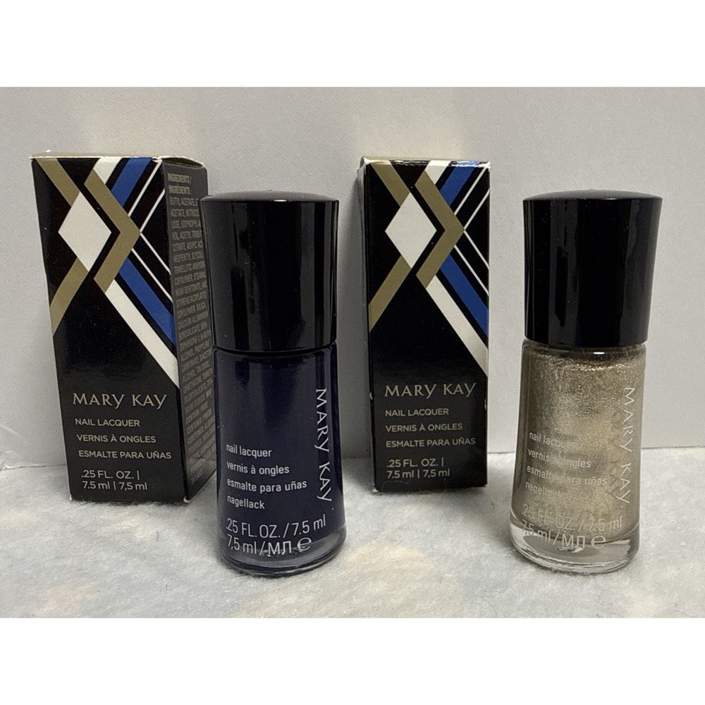 Lot Of 2 Mary Kay Nail Lacquer Polish Blue Debut & Gold is Bold 095237 095235